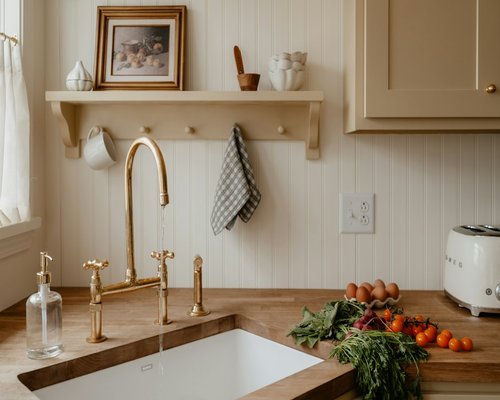 A clean organized kitchen counter with simple cooking ingredients